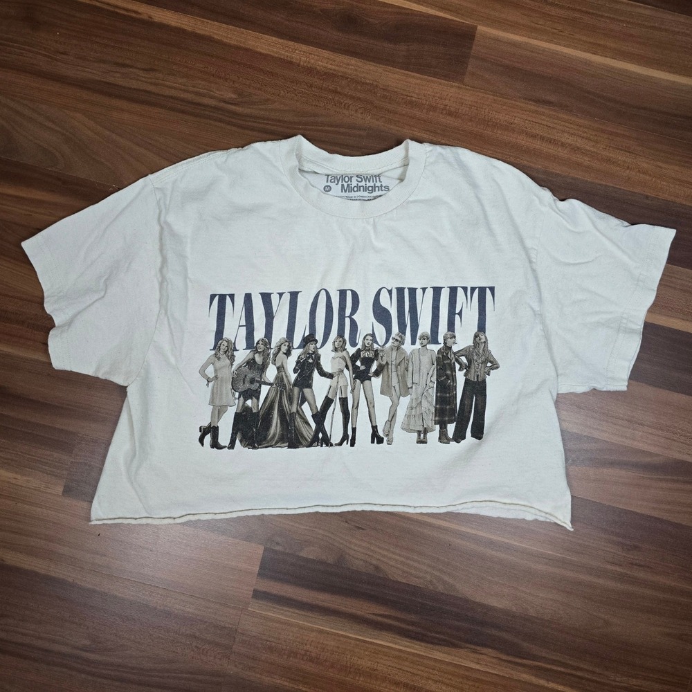 Taylor Swift Midnights Era Tour Crop Top T-Shirt White Medium Chopped Raw Hem